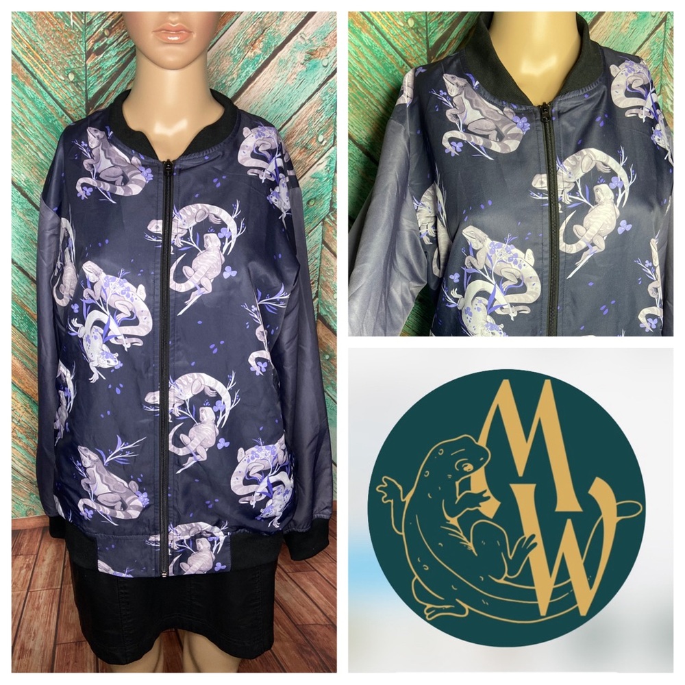 Morning Witch Salamander Lizard Gecko Polyester Lightweight Bomber Jacket
